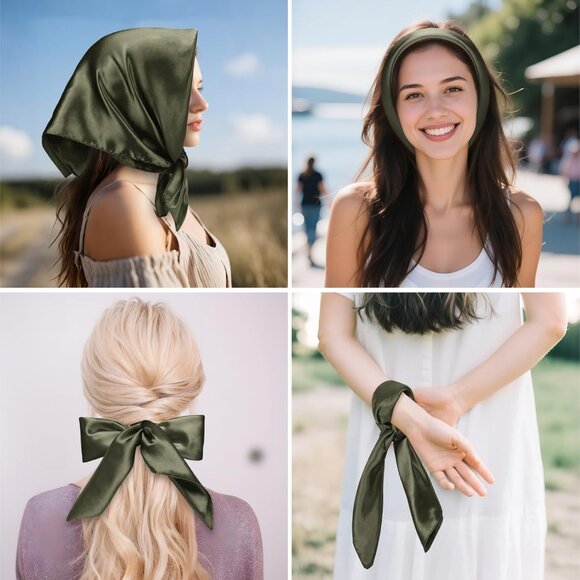 Women's Blackish Silk Feeling Scarf 23.6'' Square Satin Scarf Neck Head Bandana - Picture 7 of 7
